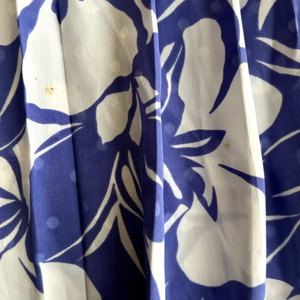 Louis Féraud 2 Piece Skirt Set Blue White Floral Polka Dot Vintage US 10